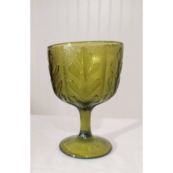 Vintage F.T.D green patterned glass vase, bowl candy dish, footed - Picture 1 of 6
